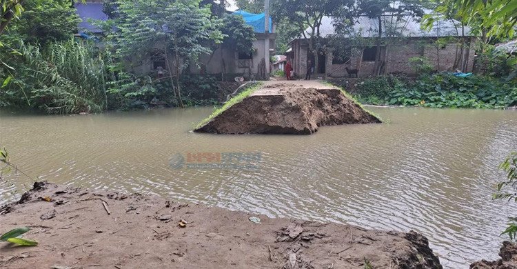 নওগাঁর মান্দায় আত্রাই নদীর বেড়িবাঁধ ভেঙে পানিবন্দি ২০০ পরিবার