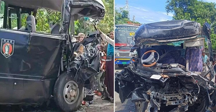 পটুয়াখালীতে বাস ও র‍্যাবের গাড়ির মুখোমুখি সংঘর্ষে নিহত ৩