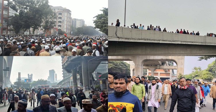 সংসদে জায়গা না পেয়ে জানাজায় অংশ নিতে বিভিন্ন সড়কে হাজারো মানুষের ঢল