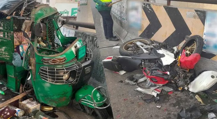মৌচাক ফ্লাইওভারে অটোরিকশা ও মোটরসাইকেলের সংঘর্ষ, নিহত ২