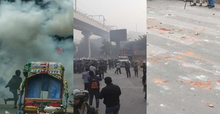 পুলিশ ও মোবাইল ব্যবসায়ীদের ধাওয়া-পাল্টা ধাওয়ায় রণক্ষেত্র কারওয়ান বাজার
