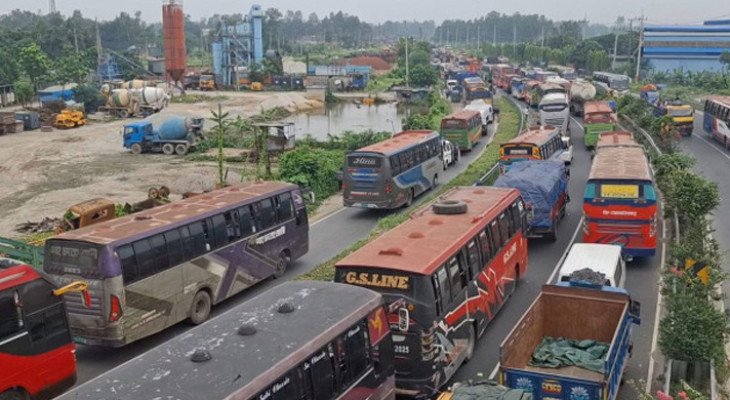 ঈদযাত্রা শুরু, ঢাকা-টাঙ্গাইল মহাসড়কে বাড়ছে যানবাহনের চাপ