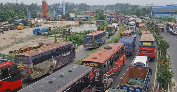 ঈদযাত্রা শুরু, ঢাকা-টাঙ্গাইল মহাসড়কে বাড়ছে যানবাহনের চাপ