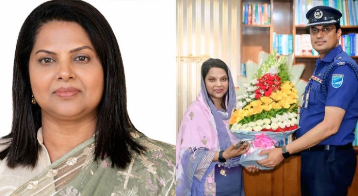 ঢাকার নতুন ডিসি ফরিদা খানমকে ফুলেল শুভেচ্ছা জানালেন পুলিশ সুপার  