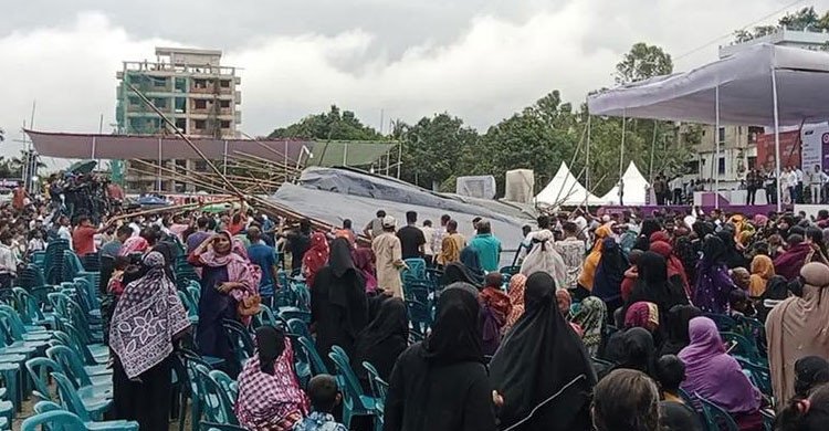 প্রধানমন্ত্রী শ্রীমঙ্গলে পৌঁছানোর আগেই বাতাসে ভেঙে পড়ল প্যান্ডেল 