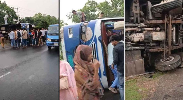 গাজীপুরে নিয়ন্ত্রণ হারিয়ে উল্টে গেল বিশ্ববিদ্যালয়ের বাস, আহত ২১ শিক্ষার্থী