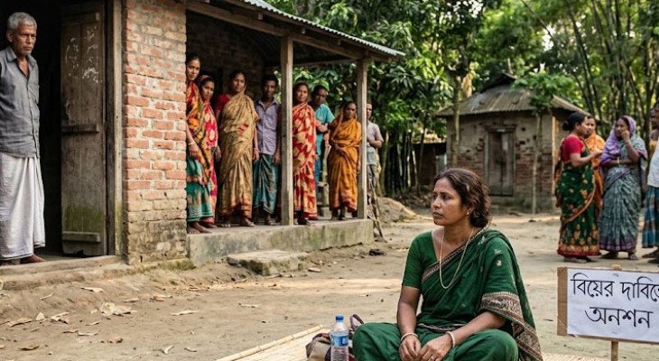 দিনাজপুরে বিয়ের দাবিতে ৬০ বছরের বৃদ্ধের বাড়িতে ৪৮ বছরের নারীর অনশন 