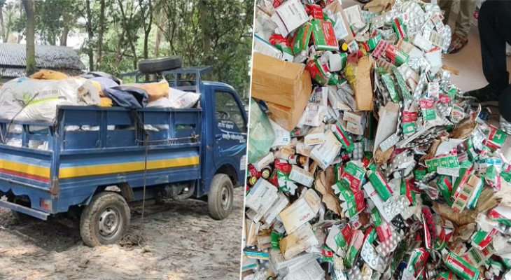 যমুনায় ফেলার সময় পিকআপভর্তি সরকারি ওষুধ জব্দ, চালক আটক