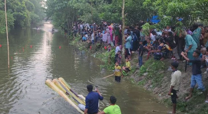 কুষ্টিয়ায় কলাগাছের ভেলা বাইচে মাতল হাজারো মানুষ