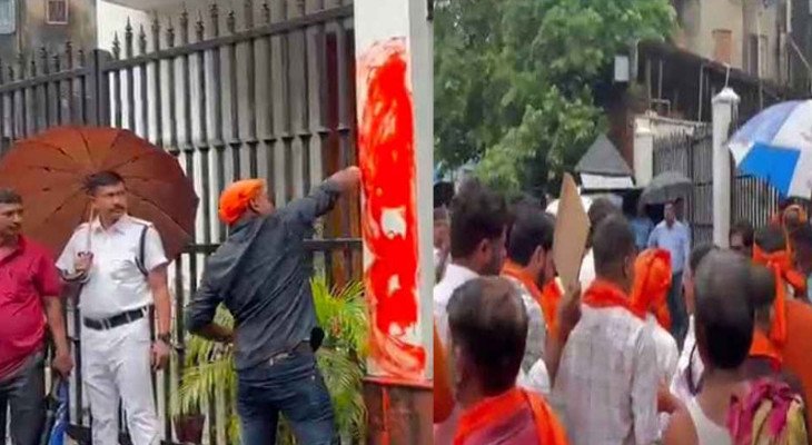 আনন্দবাজার পত্রিকা অফিসে হিন্দুত্ববাদীদের হামলা, গেরুয়া রং লাগানো হলো ফটকে