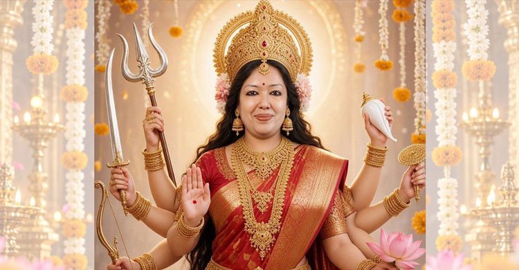 দুর্গার সাজে রুমিন ফারহানা