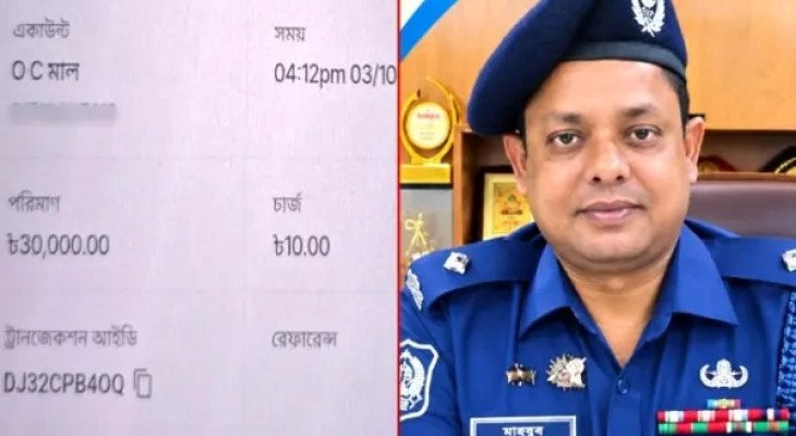 বিকাশে ঘুষ নেওয়ার অভিযোগ ভৈরব থানার ওসির বিরুদ্ধে, স্ক্রিনশট ফাঁস